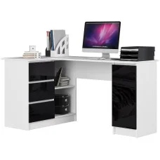 Computer desk corner B20 LEFT White, Black Gloss 155x85x77 cm